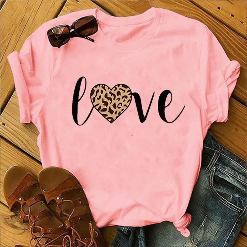 WOMEN LEOPARD LOVE TEE  (PINK )