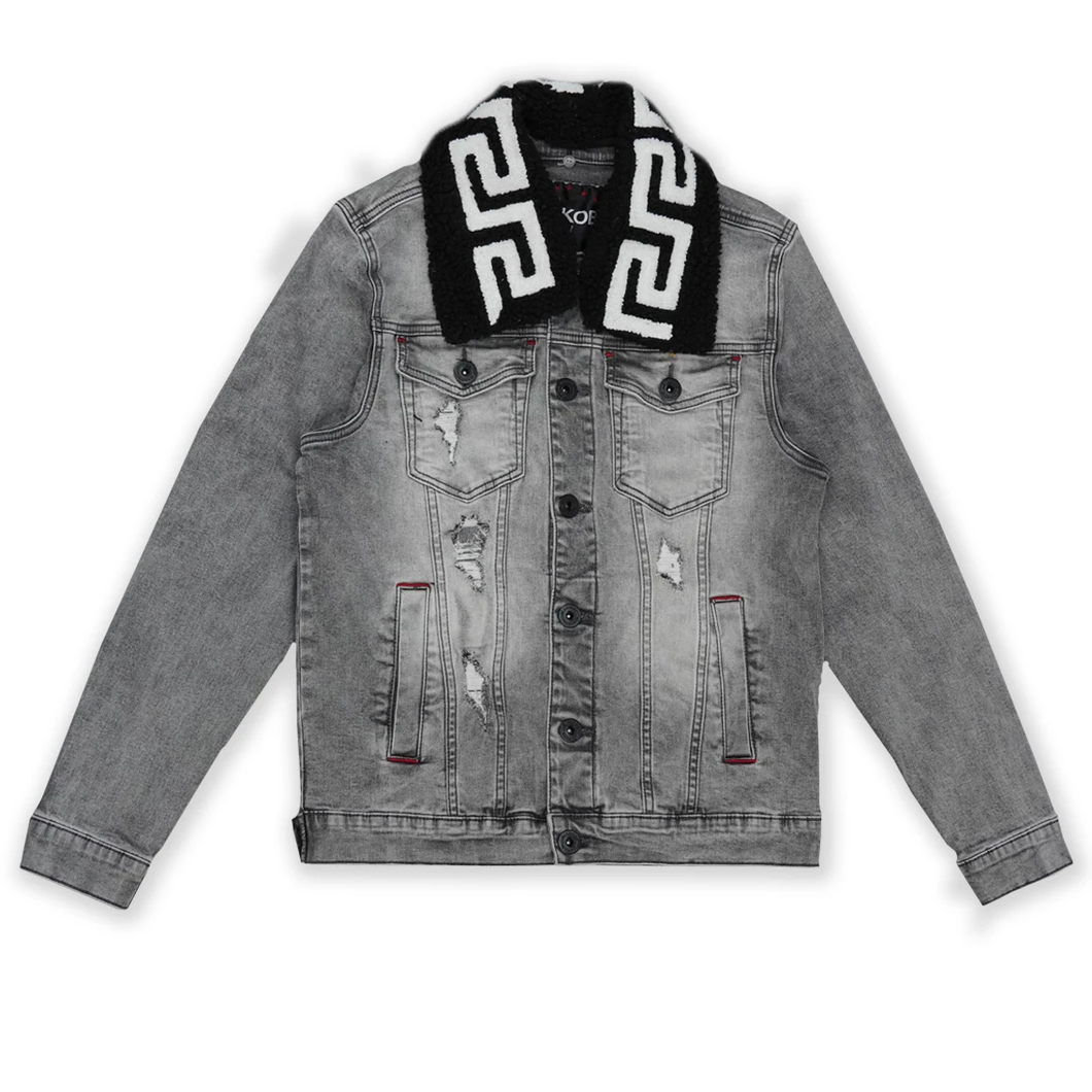 MAKOBI 1062 Denim Jacket w/ Sherpa Collar (grey)