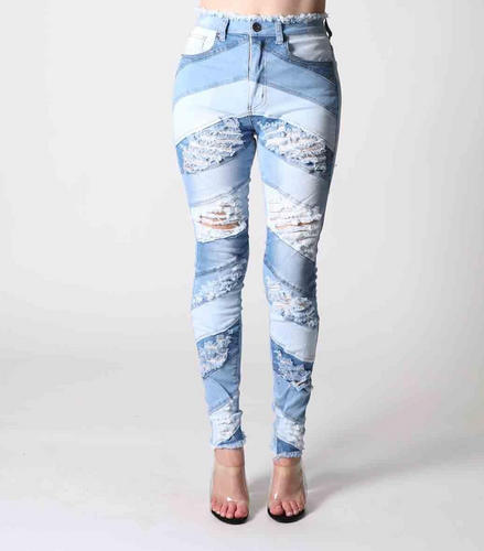 REDFOX HIGHWAIST COLOR BLOCK JEAN (LT. BLUE) PA0479