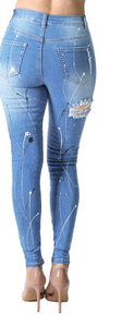 REDFOX HIGHWAIST SPLATTER DISTRESSED JEAN (LT. BLUE) PA0563
