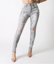 Load image into Gallery viewer, REDFOX HIGHWAIST SPLATTER DISTRESSED JEAN (LT. GREY) PA0563