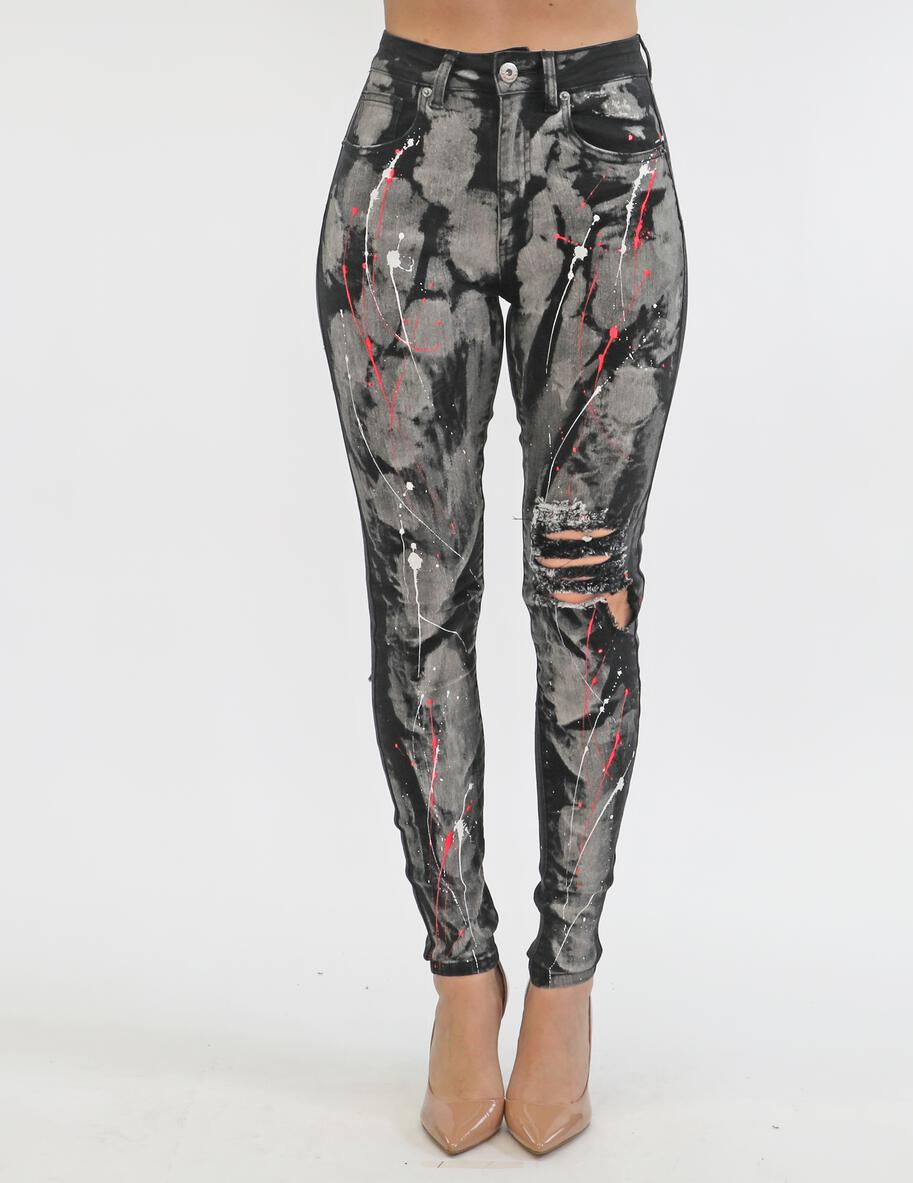 REDFOX HIGHWAIST COLOR SPLATTER JEAN (BLACK) PA0574