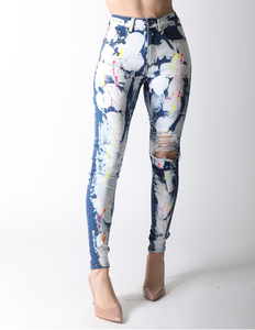 REDFOX HIGHWAIST COLOR SPLATTER JEAN (MED.BLUE) PA0574