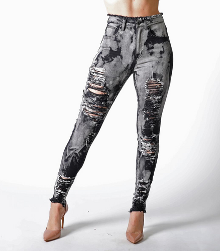 REDFOX HIGHWAIST HIP RIP-OFF JEAN (BLACK) PA0595