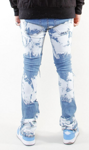 COOPER 9 BORDER PATCH STACK DENIM JEANS BLEACH