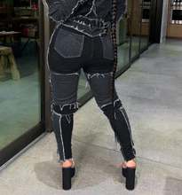 Load image into Gallery viewer, Women&#39;s Black Denim Patchwork High Waisted Jeans (In Store Now)