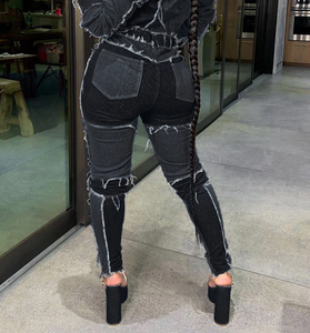 Women's Black Denim Patchwork High Waisted Jeans (In Store Now)