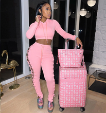 Load image into Gallery viewer, Women&#39;s Hollow Out Hoodie Crop w/ Jogger Set (PINK) IN STORES NOW !