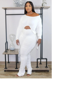 Women's Plus Size Crop Top and Stacked Leggings 2pc Set (White) IN STORES NOW !