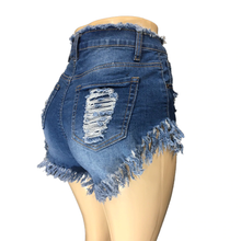 Load image into Gallery viewer, REDFOX HIGH WAIST WOMEN FRAY SHORTS (M. BLUE) PS136A