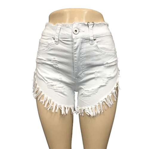 REDFOX HIGH WAIST WOMEN FRAY SHORTS (WHITE) PS136A