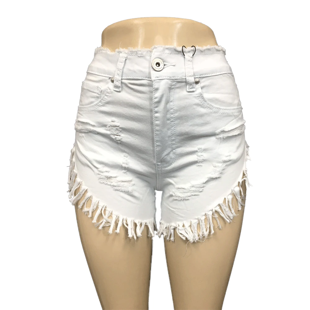 REDFOX HIGH WAIST WOMEN FRAY SHORTS (WHITE) PS136A