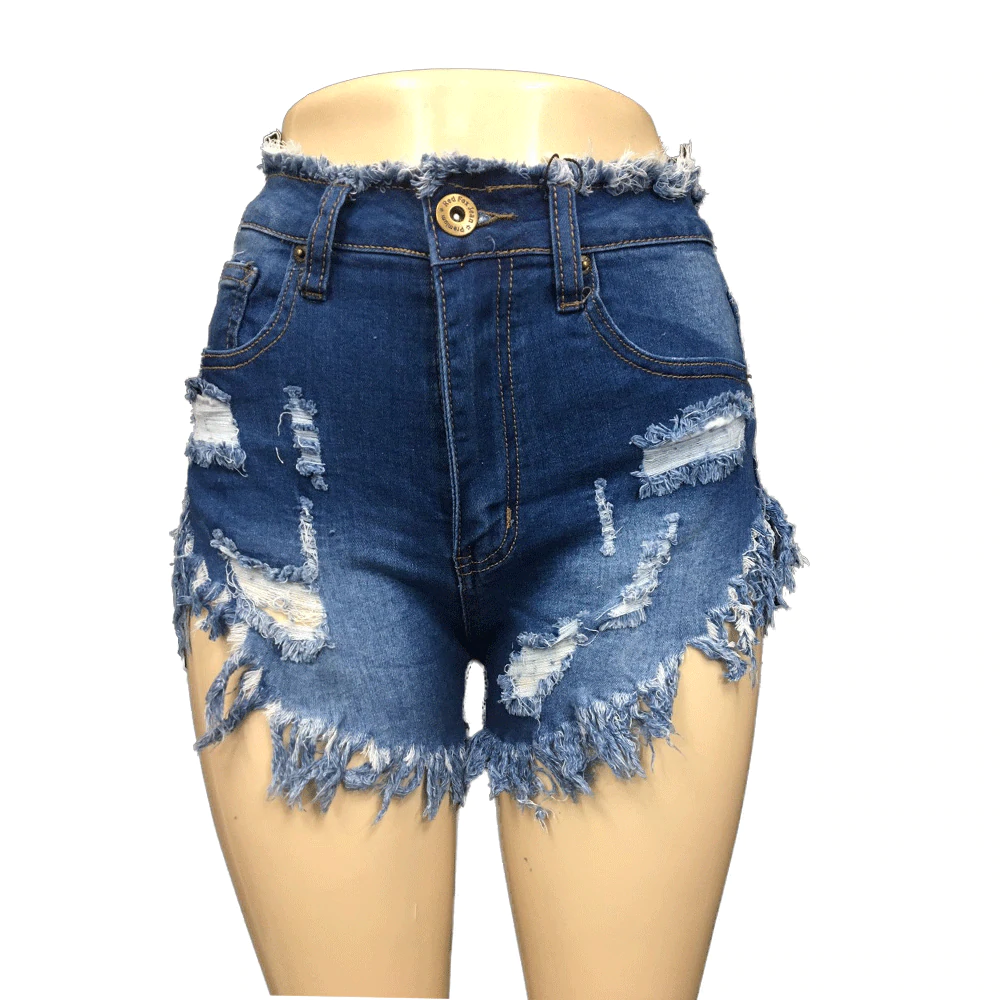 REDFOX HIGH WAIST WOMEN FRAY SHORTS (M. BLUE) PS136A