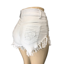 Load image into Gallery viewer, REDFOX HIGH WAIST WOMEN FRAY SHORTS (WHITE) PS136A