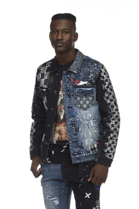 Smoke Rise Tally Blue/Black Color Block Denim Jacket