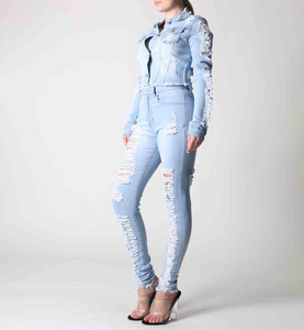 REDFOX HEAVY DISTRESSED DENIM SET ( LT BLUE) SD123/123P