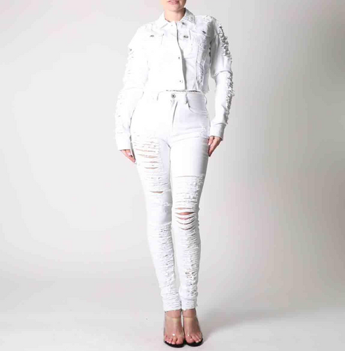 REDFOX HEAVY DISTRESSED DENIM SET (WHITE) SD123/123P
