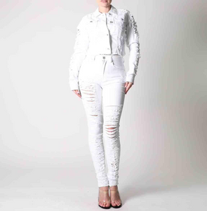 REDFOX HEAVY DISTRESSED DENIM SET (WHITE) SD123/123P