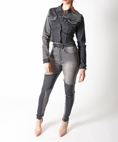 REDFOX COLOR BLOCK DENIM SET (BLACK) SD125/125P