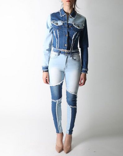 REDFOX COLOR BLOCK DENIM SET (MED BLUE) SD125/125P