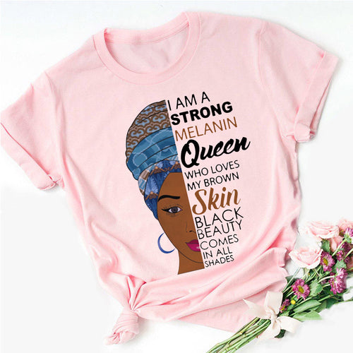 WOMEN STRONG MELANIN QUEEN TEE (PINK)