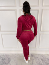 Load image into Gallery viewer, ACCESS LADIES 2PC ACTIVEWEAR VELVET JOGGER OUTFIT SET (BURGUNDY)