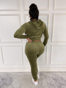 ACCESS LADIES 2PC ACTIVEWEAR VELVET JOGGER OUTFIT SET (OLIVE)