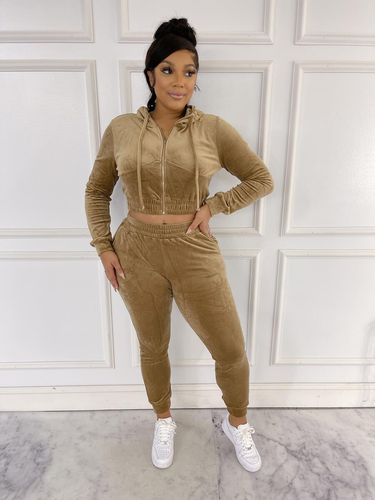 ACCESS LADIES 2PC ACTIVEWEAR VELVET JOGGER OUTFIT SET (BROWN)