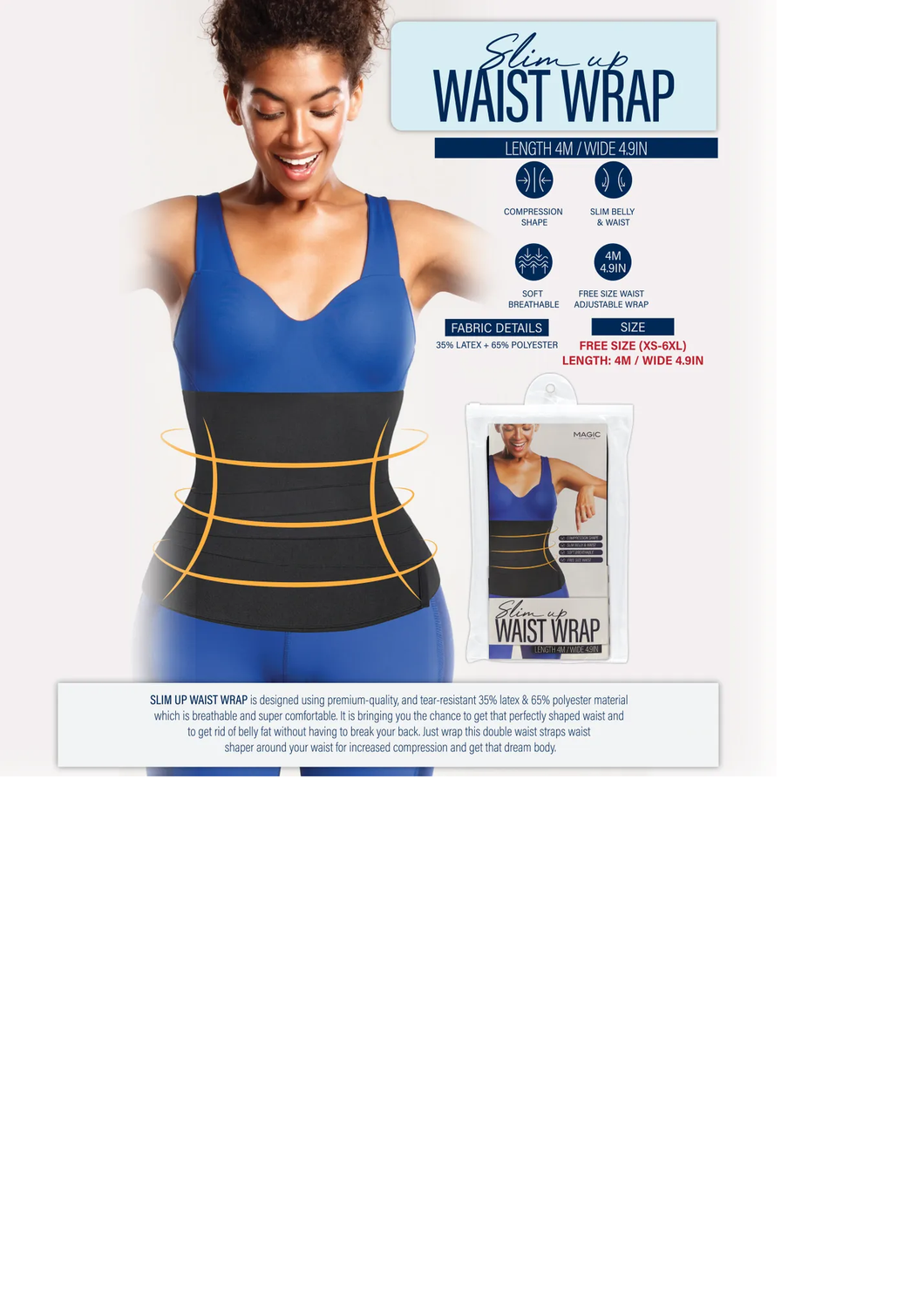 MAGIC COLLECTION SLIM UP WAIST WRAP (FREE SIZE, S-6XL)
